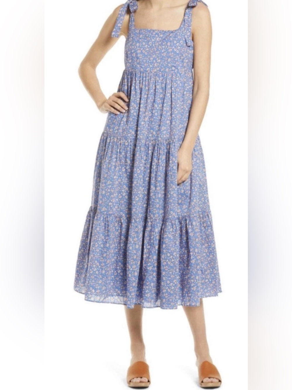 Madewell Blue Floral Tiered Midi Dress size S